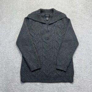 McDuff Sweater Womens XL Gray 100% Cashmere Cable Knit V-Neck Shawl Collar